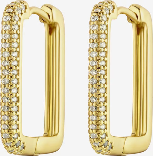 Exquisite Micro Pave 14K Gold Plated Rectangular Cubic Zirconia Hoop Earrings